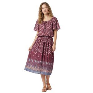 Vintage Sue Brett Elastic Waist Paisley Boho Peasant Dress ILGWU Union Label